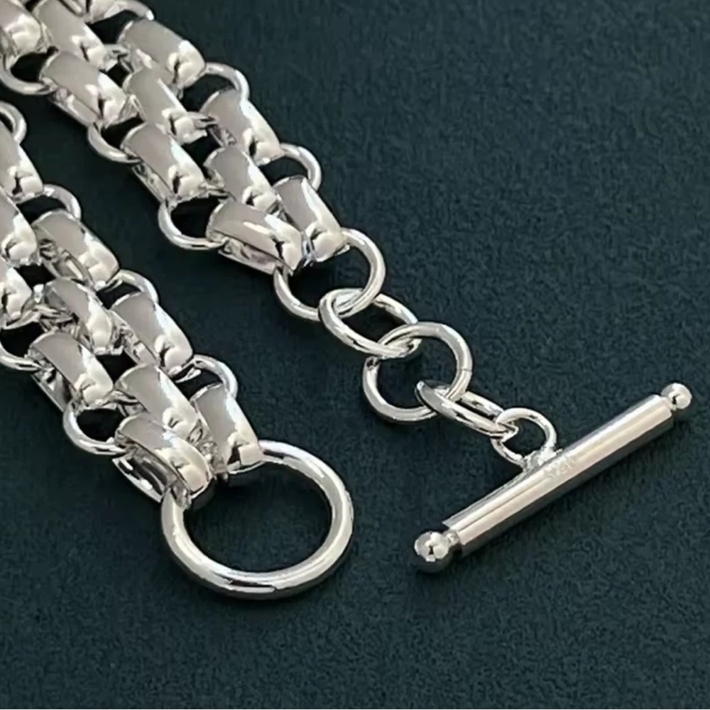 Sterling Silver Chain Link Cuban Mesh Lattice Stamped 925 Bracelet - Picture 5 of 5